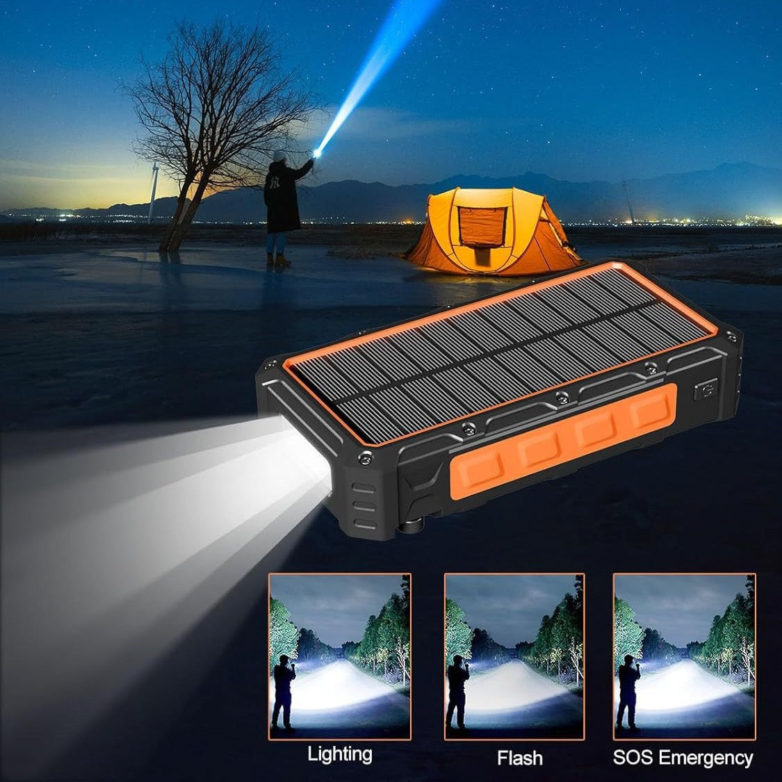 99. Praktisk powerbank med solpanel, vev och lampa